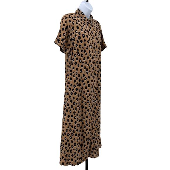 A New Day Shirtdress Brown Women S Leopard Print Short Sleeve Collared Button Up - Picture 3 of 9